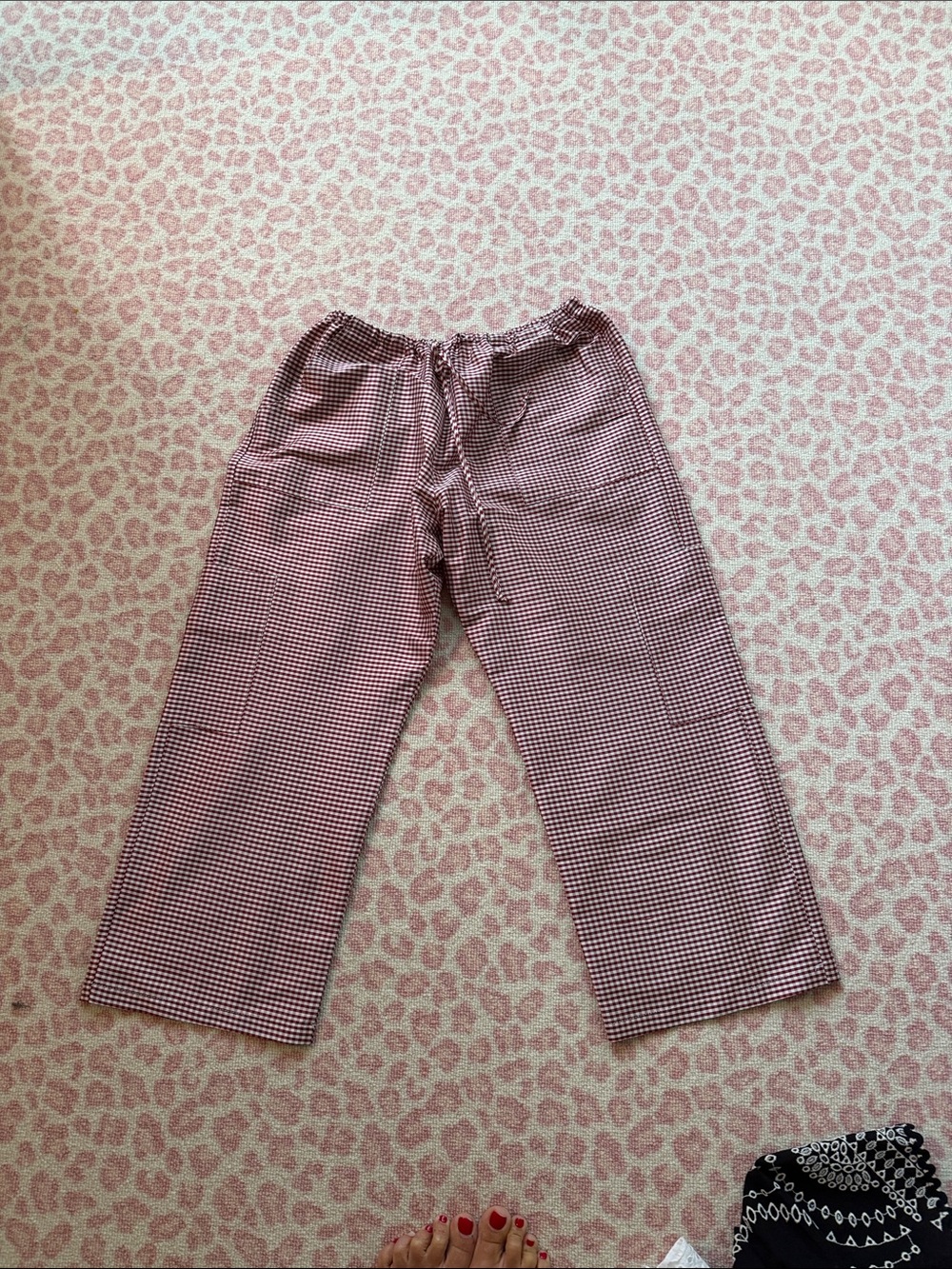 Donni Taffeta Red Gingham Drawstring Pants - ALTERED one hem length